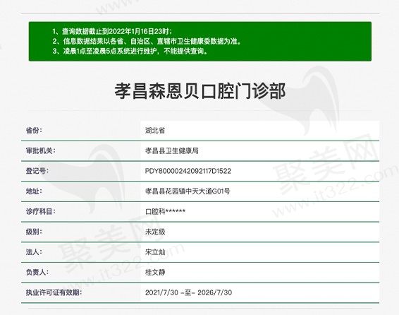孝感孝昌森贝恩口腔门诊资质
