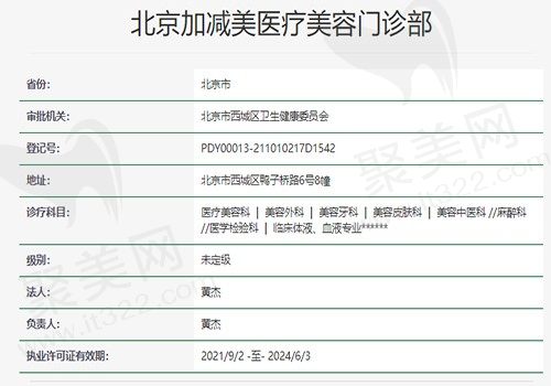 北京加减美医疗美容门诊部资质