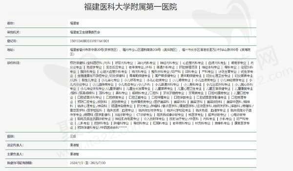福建医科大学附属一医院资质表