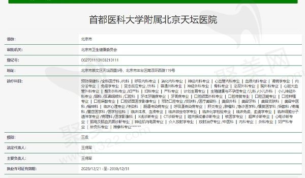 北京天坛医院资质表