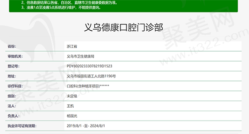 浙江义乌德康口腔门诊部资质凭证