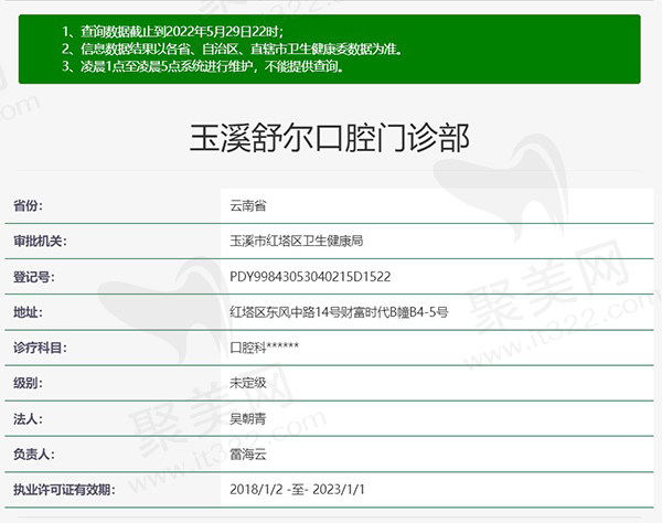 云南玉溪舒尔口腔门诊部资质