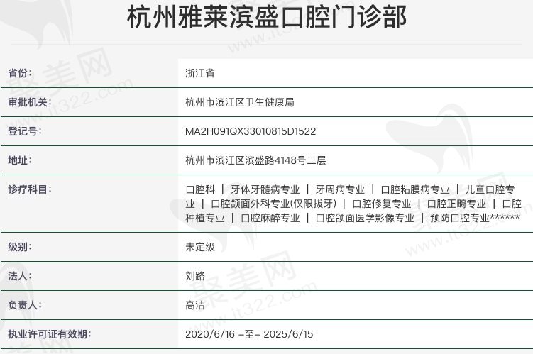 杭州雅莱滨盛口腔门诊部