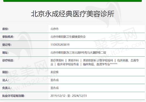 北京永成经典医疗美容诊所资质查询表