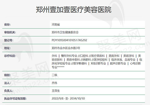 郑州壹加壹医疗美容医院资质