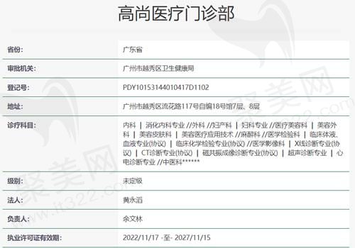 广东高尚医疗门诊部资质查询表
