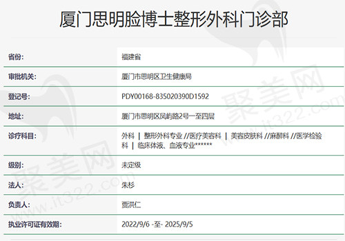 厦门思明脸博士整形外科门诊部资质