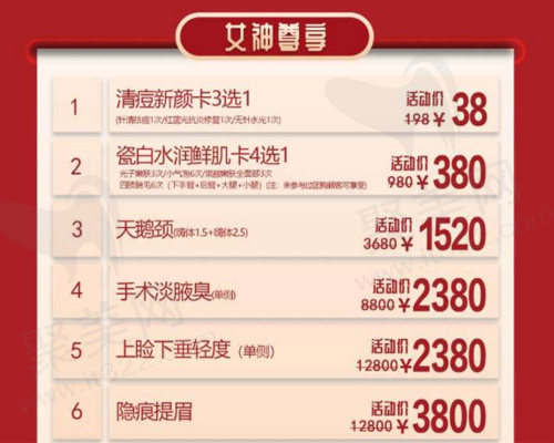 各项整形费用