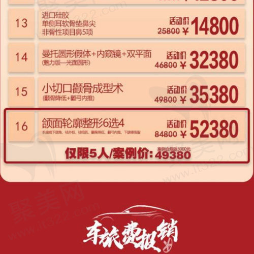 各项整形费用
