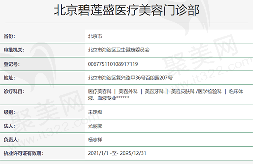 北京碧莲盛植发医院资质信息