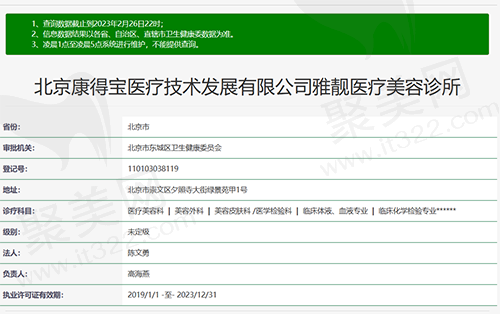 北京康得宝医疗雅靓医疗美容诊所资质