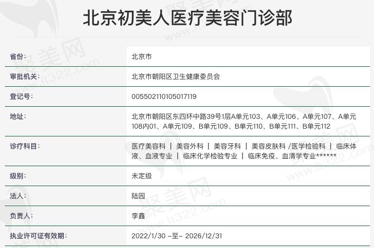 北京初美人医疗美容资质