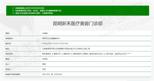昆明新禾医疗美容资质图