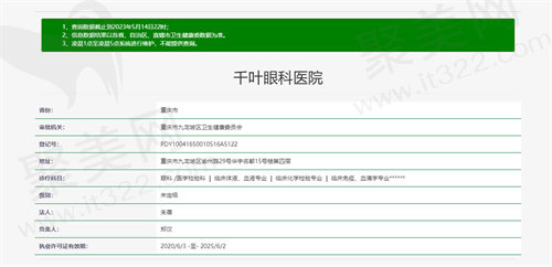 重庆千叶眼科医院资质图