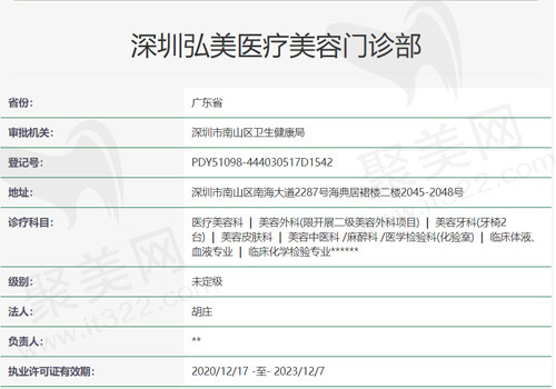 深圳弘美医疗美容门诊部资质表
