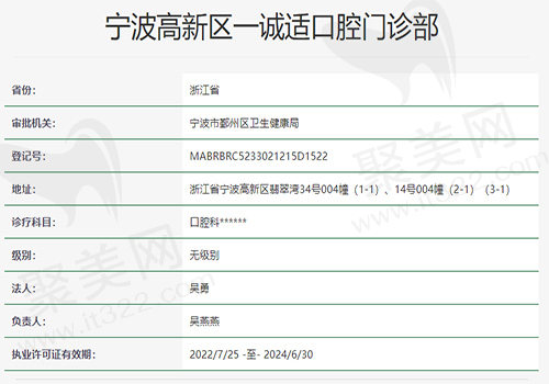 宁波诚适口腔门诊部资质