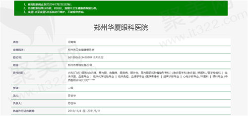 郑州华厦眼科医院资质图