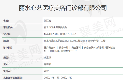 丽水心艺医疗美容门诊部资质