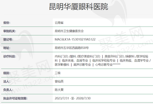 昆明华厦眼科医院资质