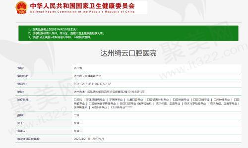 达州绮云口腔医院(西外店)资质