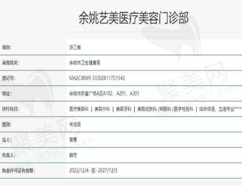 余姚艺美医疗美容门诊部资质