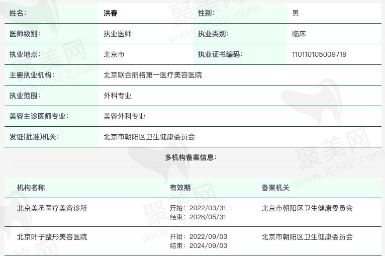  联合丽格洪春医生资质