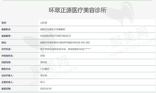 环翠正源医疗美容诊所资质