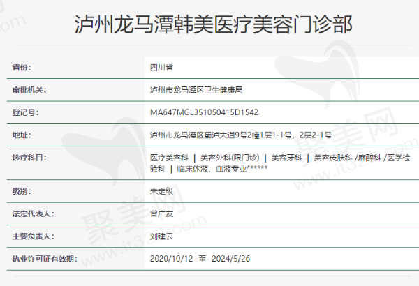 泸州龙马潭韩美医疗美容门诊部资质