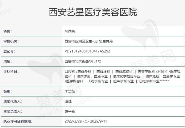 西安艺星医疗美容医院资质