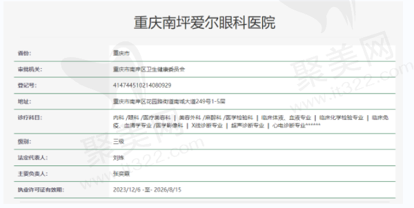 重庆南坪爱尔眼科医院资质正规