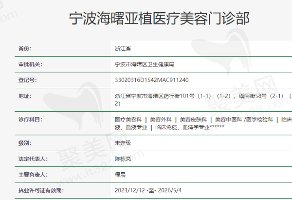 宁波海曙亚植医疗美容门诊部资质