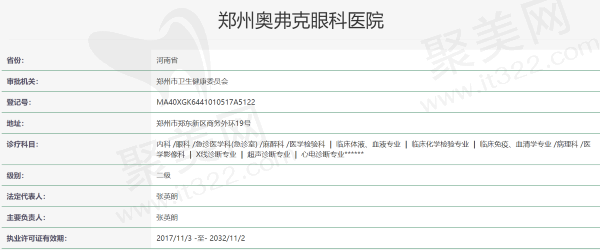 郑州奥弗克眼科医院资质
