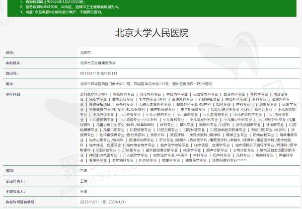 北京大学人民医院眼科资质信息