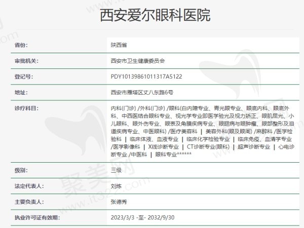 西安爱尔眼科医院资质