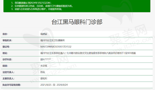 福州台江黑马眼科门诊部资质表