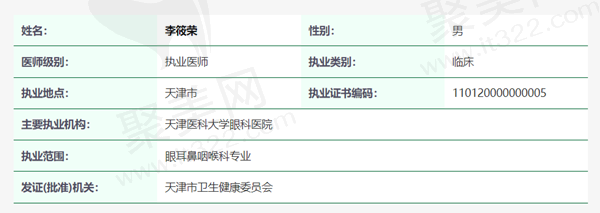 天津医科大学眼科医院李筱荣医生资质