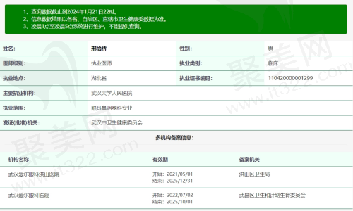 武汉大学人民医院眼科邢怡桥医生资质
