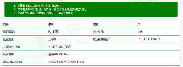 上海未来视界眼科梁荣医生资质信息