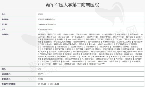 海军军 医大学第二附属医院资质
