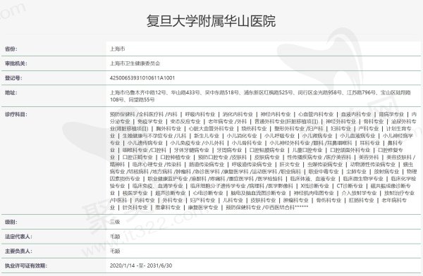 上海复旦大学附属华山医院（眼科）资质