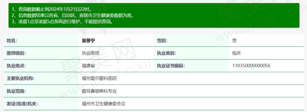 福州爱尔眼科医院翁景宁医生资质