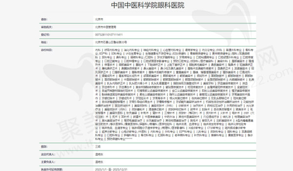 中 国中医科学院眼科医院资质表