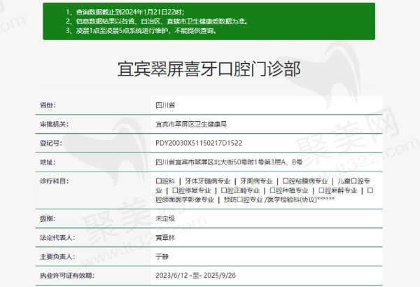 宜宾喜牙口腔门诊部资质