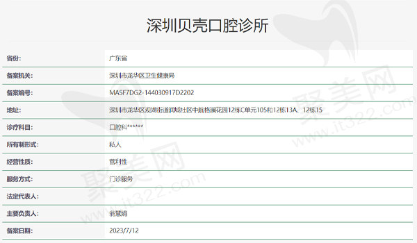 深圳贝壳口腔诊所资质表