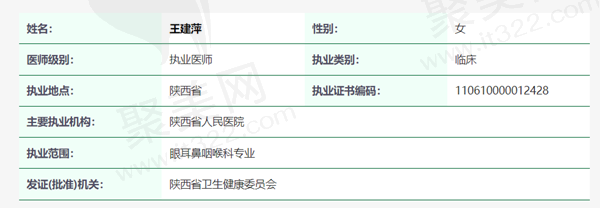 陕西省人民医院眼科王建萍医生资质