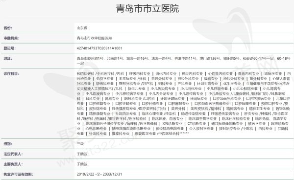 青岛市市立医院(眼科)资质信息
