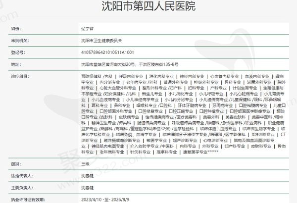 沈阳市第四人民医院资质
