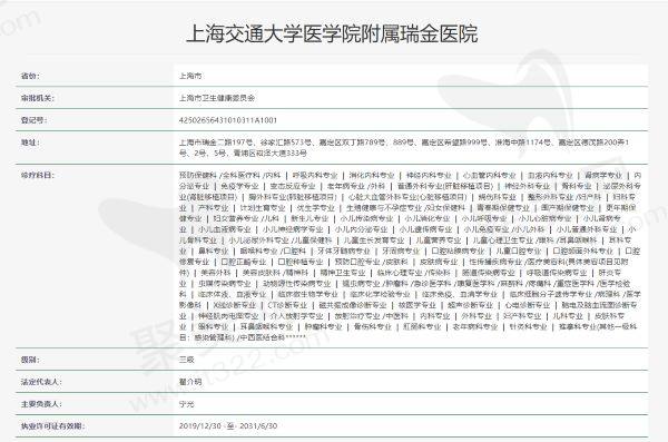 上海交通大学医学院附属瑞金医院资质信息