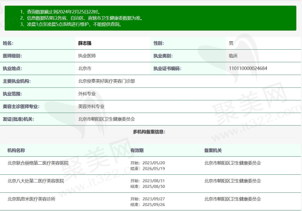 北京俊泰美好医疗美容薛志强医生资质