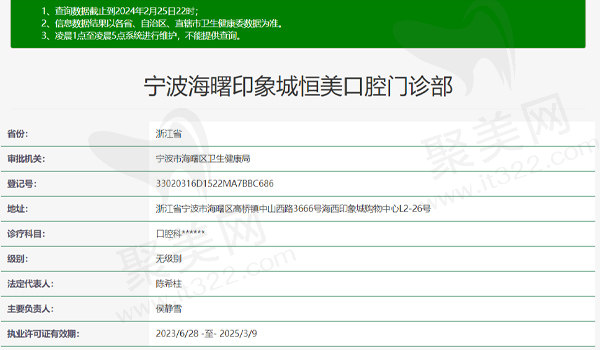 宁波恒美口腔(印象城店)资质表